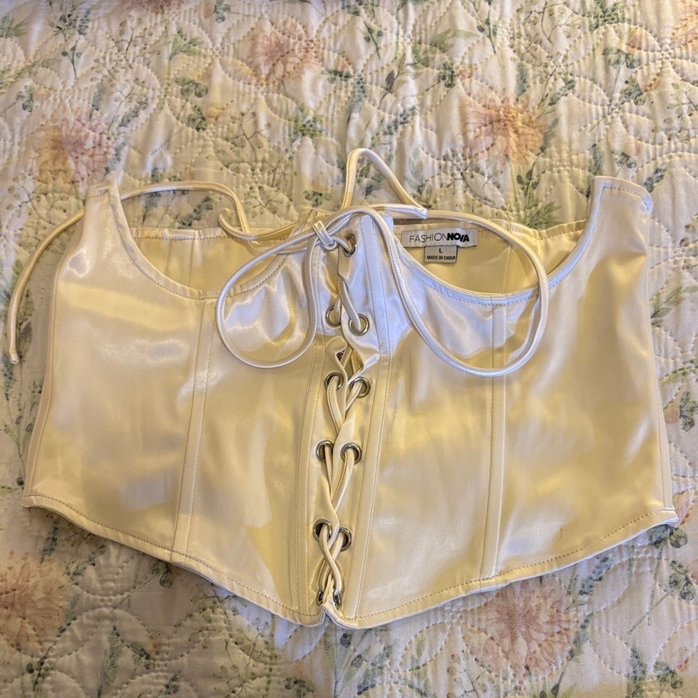 Fashion Nova Cream Lace-Up Crop Top